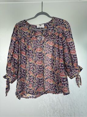 ba&sh Floral Printed Tie-Sleeve Peasant Blouse - size 1